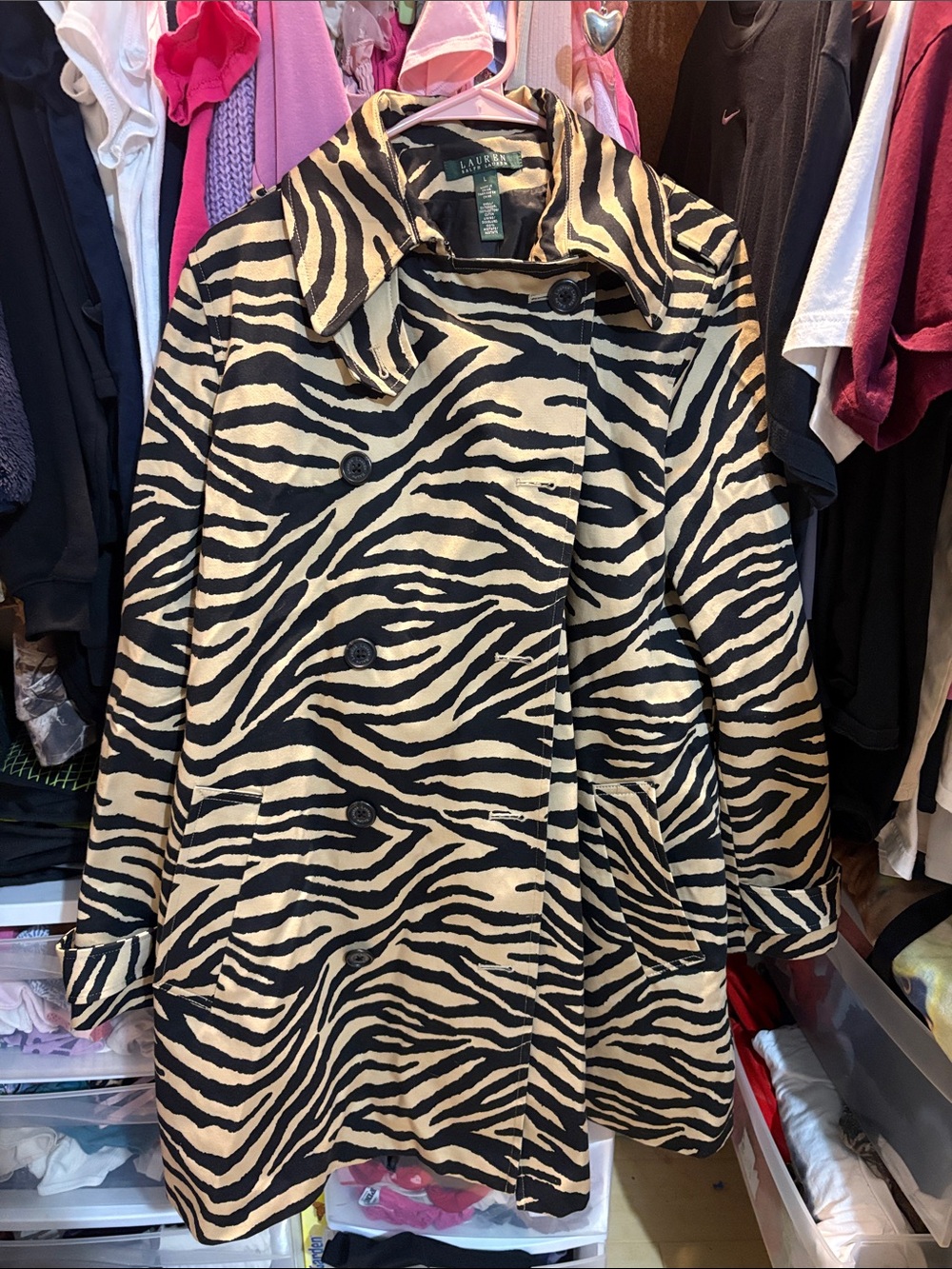 Lauren Ralph Lauren Zebra-Print Trench Coat - Black & Cream